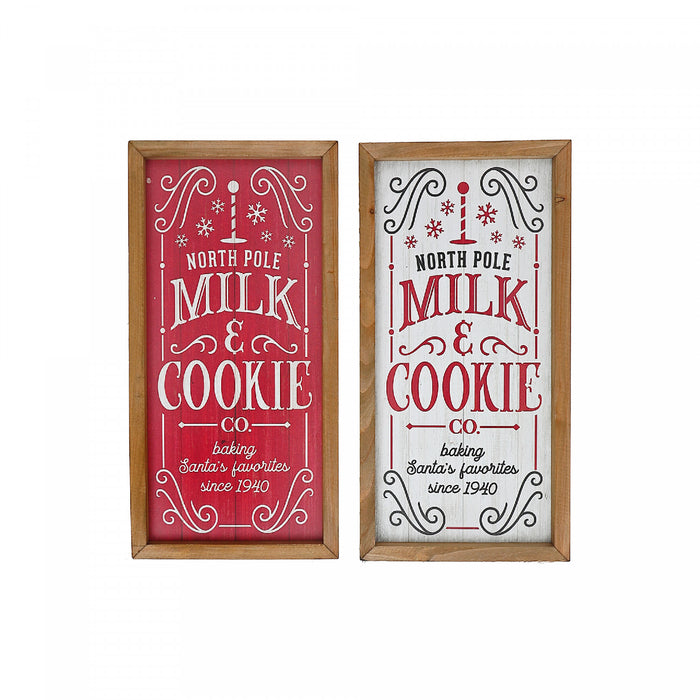 Framed MDF North Pole Milk & Cookie Sign - Set of 2 Wall Decor