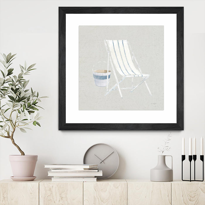 \"Serene Seaside Iii Tan\" Matted and Framed Black 36x36 Wall Art