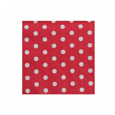 20 Pack 3 Ply Cocktail Napkin Red Polka Dot - Set of 6|Paquet de 20 serviettes cocktail rouges à pois à 3 épaisseurs - ensemble de 6 paquets
