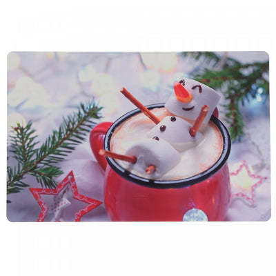 Plastic Placemat Marshmallow Snowman - Set of 12|Napperon en plastique avec une image de bonhomme de neige en guimauves - ensemble de 12