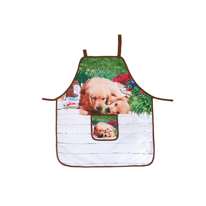 Apron With Pocket Dogs Chewing Ball - Set of 2 Kitchen Linen