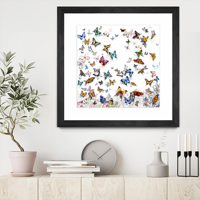 \"Papillon\" Matted and Framed Black 30x30 Wall Art