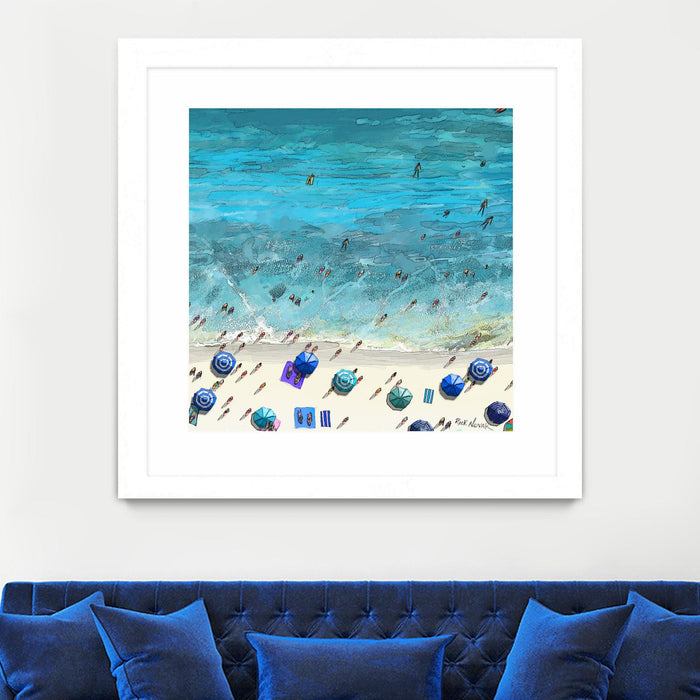 \"Hot Summer Beach\" Matted and Framed White 36x36 Wall Art