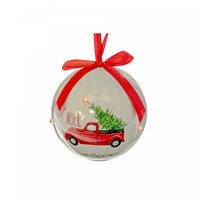 LED Ornament with Ribbon Joyeux Noel Red Truck - Set of 12 Christmas Ornaments