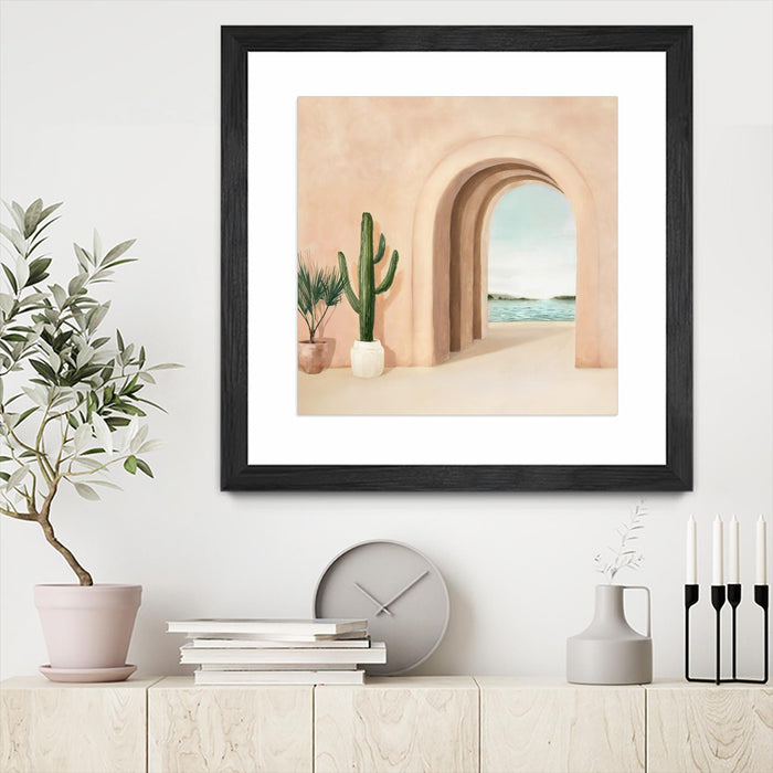 \"Coastal Arch\" Matted and Framed Black 30x30 Wall Art