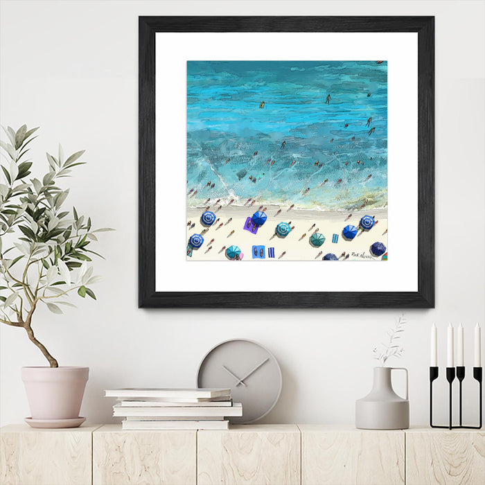 \"Hot Summer Beach\" Matted and Framed Black 36x36 Wall Art