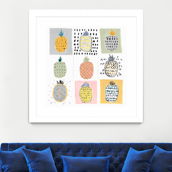 \"Nine Pineapples\" Matted and Framed White 30x30 Wall Art