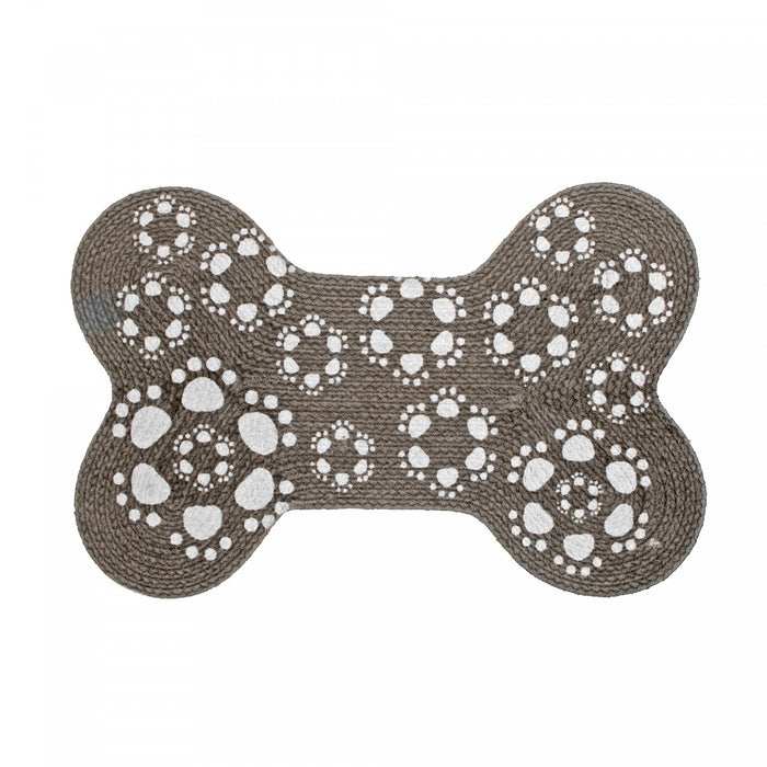 Braided Cotton Bone Shape Pet Mat Grey Paws Floormat