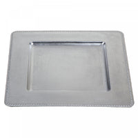 Charger Plate Square Beaded Silver 13 x 13 - Set of 2 Dinnerware