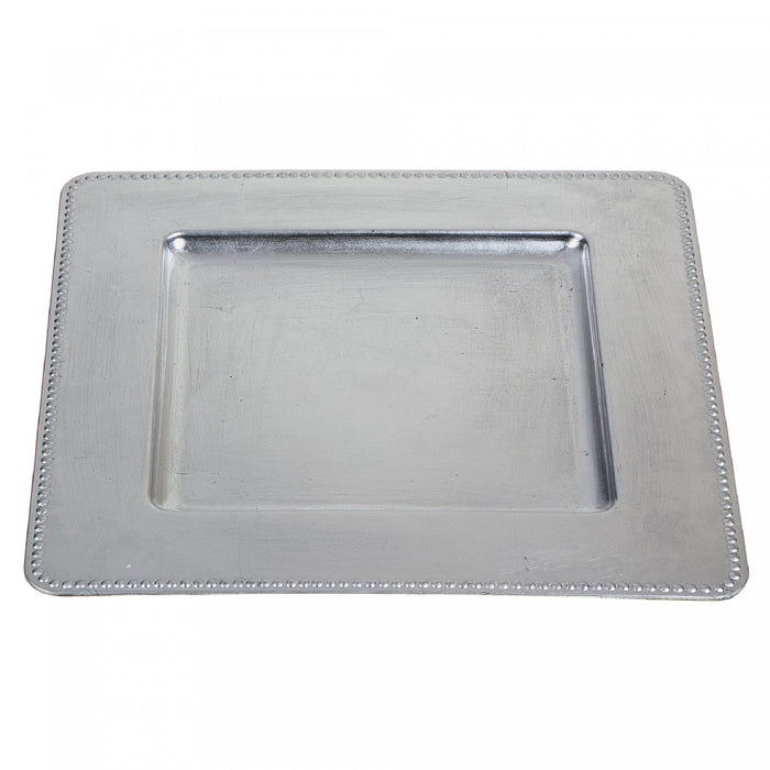 Charger Plate Square Beaded Silver 13 x 13 - Set of 2 Dinnerware