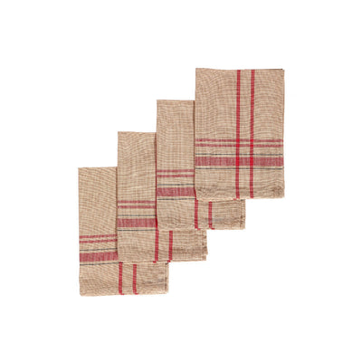 French Border Napkin Set of 4 Taupe|Ensemble de 4 serviettes de table taupe à bordure française