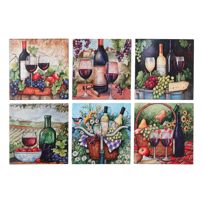 8\" Square Ceramic Trivet Winery - Set of 6 Coaster