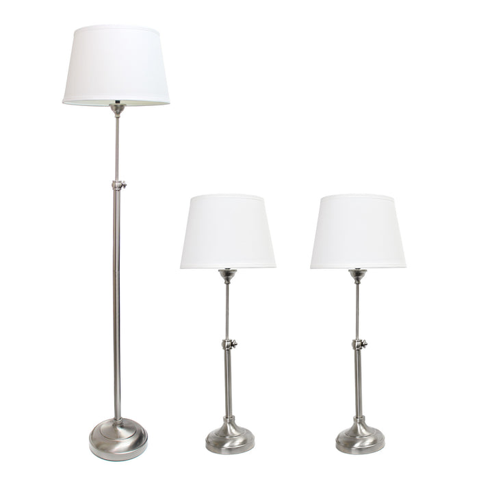 Elegant Designs Brushed Nickel Adjustable 3 Pack Lamp Set (2 Table Lamps, 1 Floor Lamp)