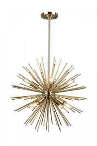 Sunburst  8-Light Satin Brass Chandelier 