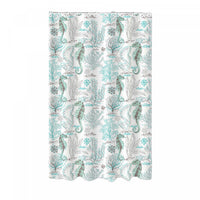 Printed Canvas Shower Curtain with Roller Hooks Seahorse