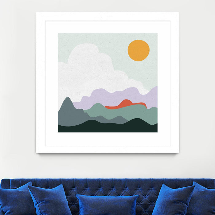 \"Mountainous I\" Matted and Framed White 30x30 Wall Art