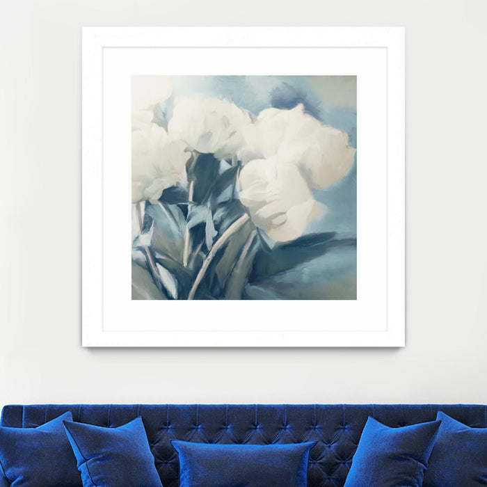 \"White Roses I\" Matted and Framed White 30x30 Wall Art