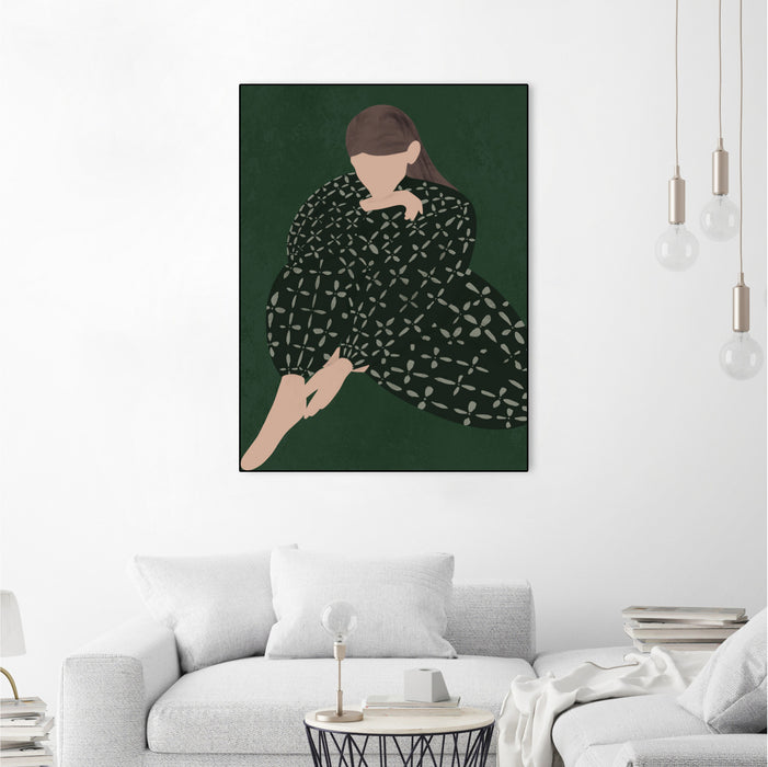 \"Woman In Green\" Canvas Framed Black 24x32 Wall Art
