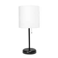 Limelights Black Stick Lamp with Usb Charging Port And Fabric Shade, White  Table Lamp