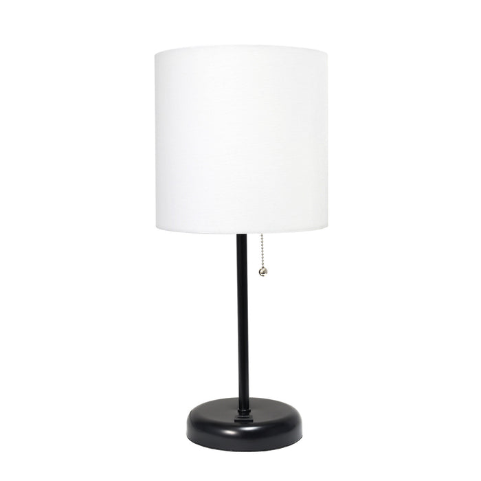 Limelights Black Stick Lamp with Usb Charging Port And Fabric Shade, White  Table Lamp