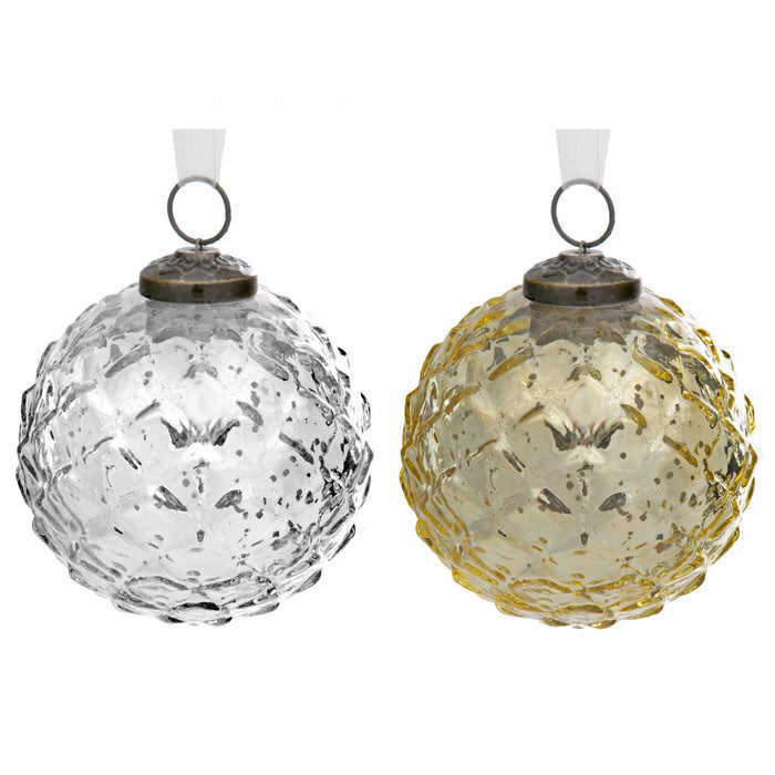 4\" Glass Acorn Ornament Gold Silver - Set of 4 Christmas Ornaments