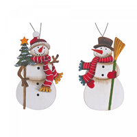 Wooden Snowman Assorted Christmas Ornament - Set of 12