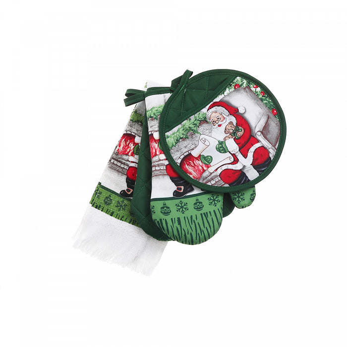 4 Pc Kitchen Set Santa Beside Fireplace - Set of 2 Kitchen Linen