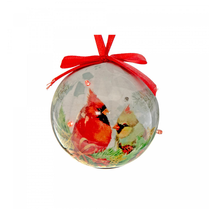 LED Ornament with Ribbon Cardinal Couple - Set of 12 Christmas Ornaments