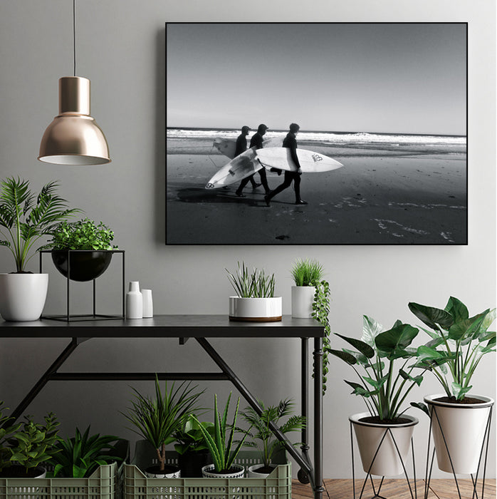 \"Surfers Iii\" Canvas Framed Black 24x18 Wall Art