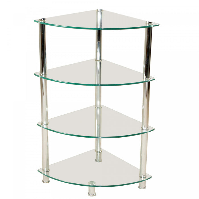 Lexi 4-tier Chrome Corner Frosted Glass Stand Shelves