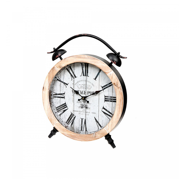 Vintage Wood and Metal Table Clock