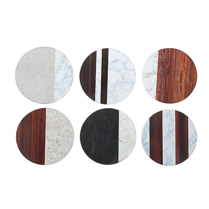 8\" Round Ceramic Trivet Marble and Wood - Set of 6 Coaster