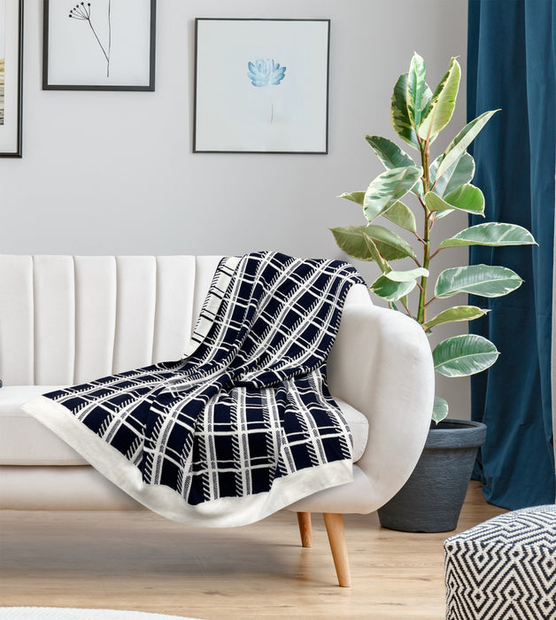 Cambridge Navy and White Throw Blanket - 50x60