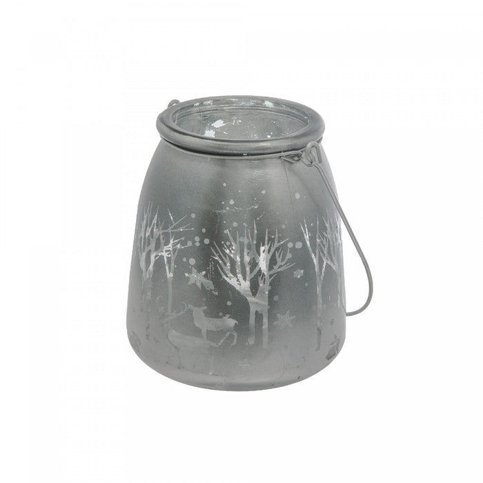 Speckled Reindeer in The Woods Candle Holder with Handle Silver - Set of 2