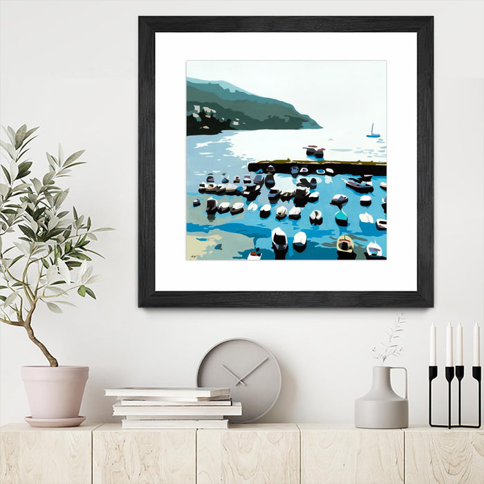 \"Boats\" Matted and Framed Black 36x36 Wall Art