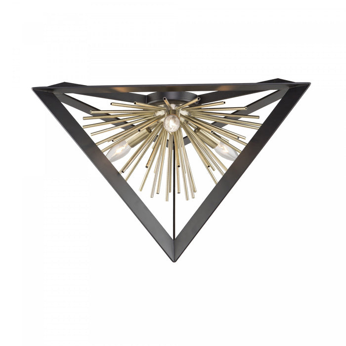 Sunburst  Matte Black and Satin Brass Flush Mount