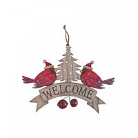 Wooden 'Welcome' Double Cardinal Wall Hanging