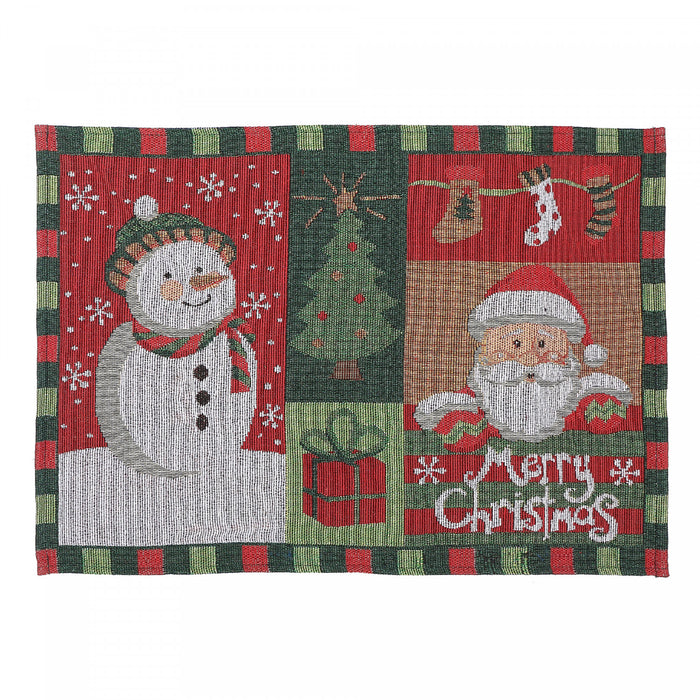 Tapestry Unbacked Placemat Snowman Santa - Set of 12