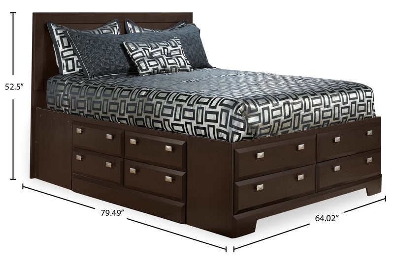 Yorkdale 12-Drawer Platform Bed with Headboard & Storage Frame, Made in Canada, Brown - Full Size