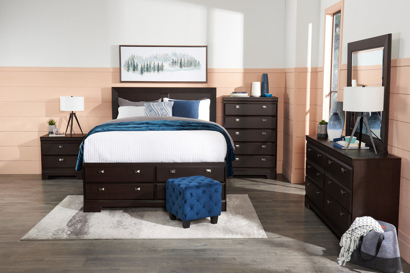 Yorkdale 12-Drawer Platform Bed with Headboard & Storage Frame, Made in Canada, Brown - Full Size