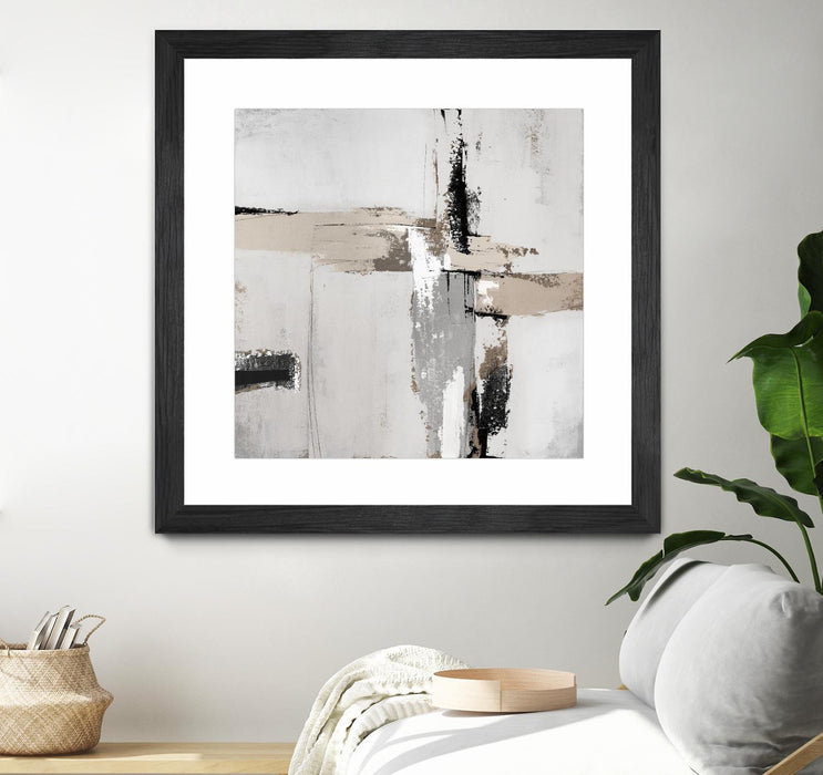 \"Off Edge Ii\" Matted and Framed Black 36x36 Wall Art