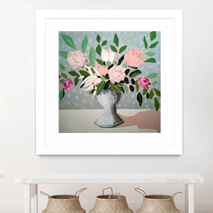\"Spring Florals 1\" Matted and Framed White 30x30 Wall Art