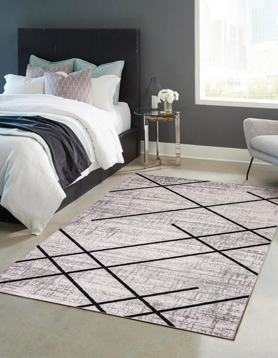 Damali Ivory/Black Machine Washable Area Rug - 6'0\" x 9'0\"