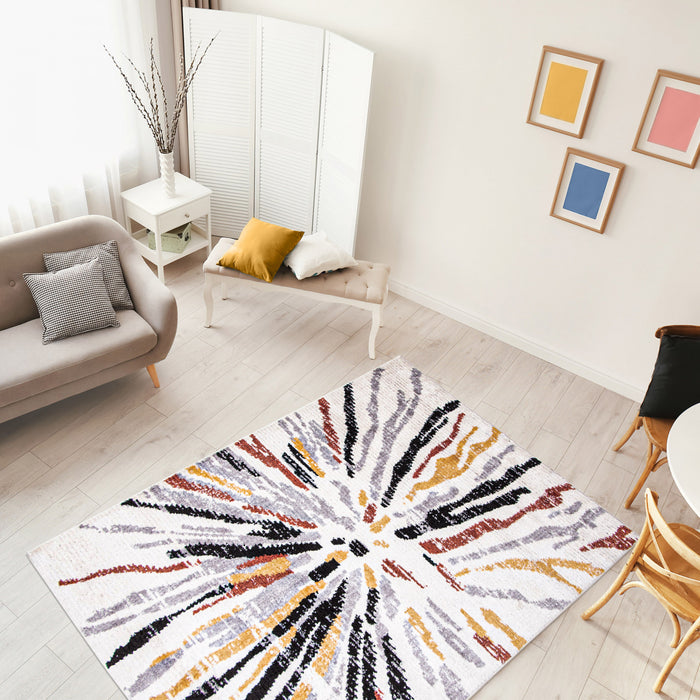Paloma Sunburst Black, White Area Rug - 8'0\" x 10'0\"