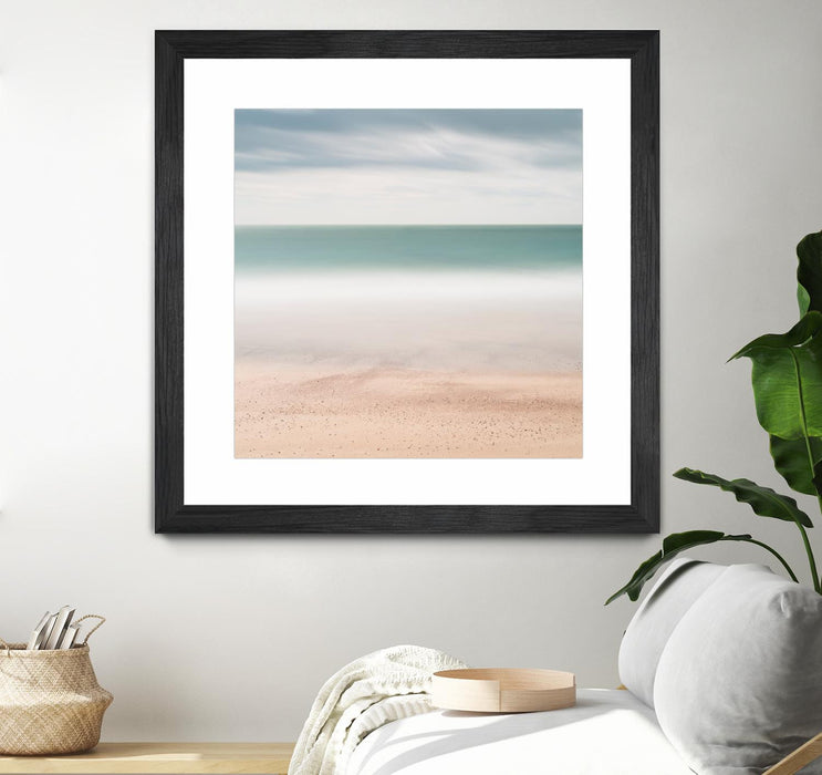 \"Beach, Sea, Sky\" Matted and Framed Black 30x30 Wall Art