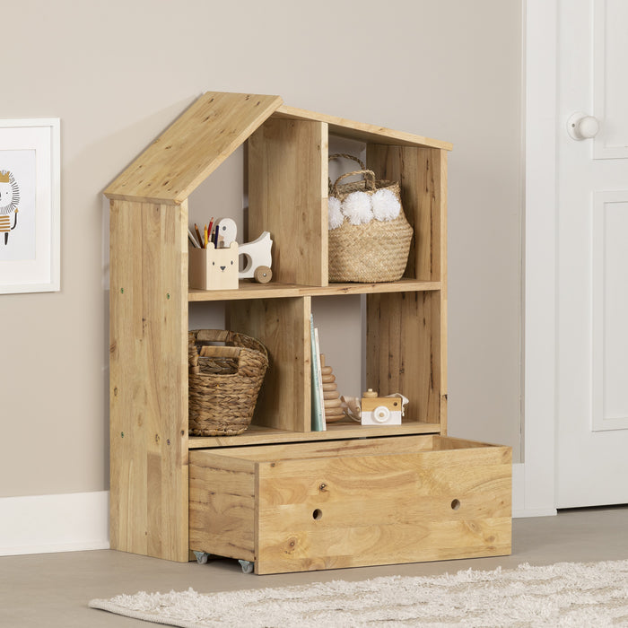 Sweedi House Shaped Bookcase with Storage Bin - Natural Wood 