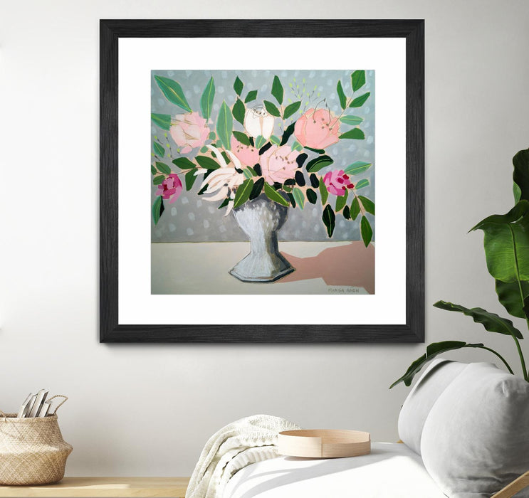 \"Spring Florals 1\" Matted and Framed Black 36x36 Wall Art