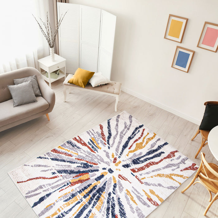 Paloma Sunburst Navy, White Area Rug - 5'3\" x 7'3\"
