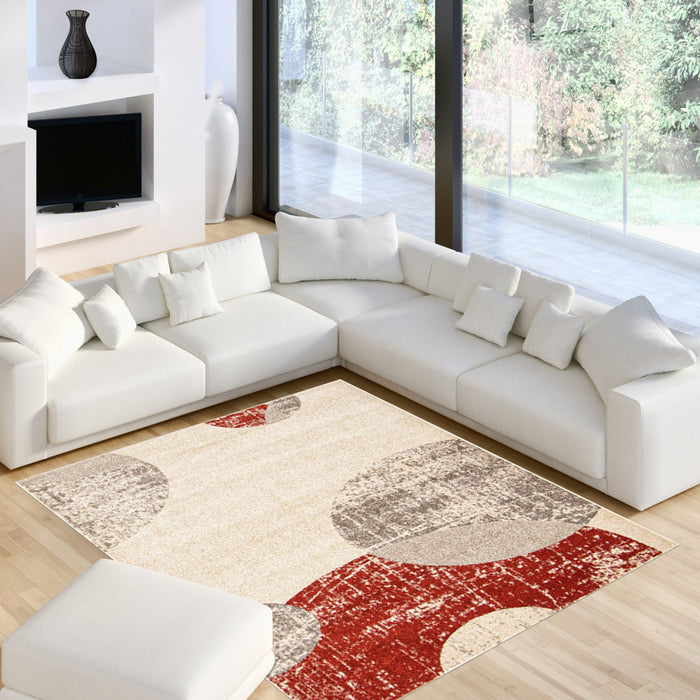 Ellegance Ivory / Red 6'7\" x 9'6\" Area Rug