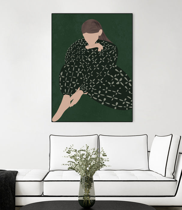 \"Woman In Green\" Canvas Framed Black 30x40 Wall Art